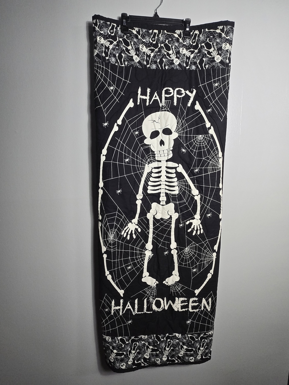Halloween Glow In The Dark Quilted Throw Blanket Skeleton Spiderweb Handmade